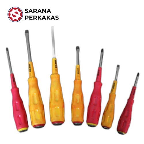 Wipro Go-Thru Screwdriver / Obeng Tembus Set Soft Handle WPS 151 (+)(-) Red-Yellow (7 Pcs)