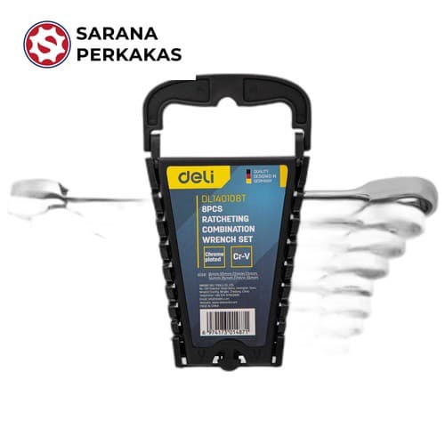 Deli Wrench Set Kunci Ring Pas Ratchet Chrome 8Pcs 8-19mm EDL140108T (5 PCS)