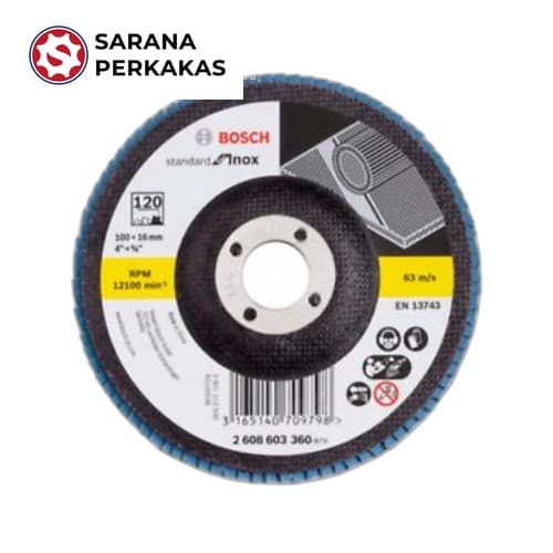 BOSCH FLAP DISC 4 INCH P120 (ZIRCONIA FOR INOX) COATED ABRASIVES & POLISHING 2608603360