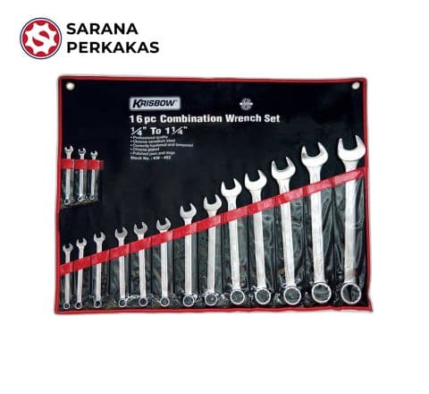 KRISBOW COMBINATION WRENCH 1/4-1.1/4 16PC LPCWS4